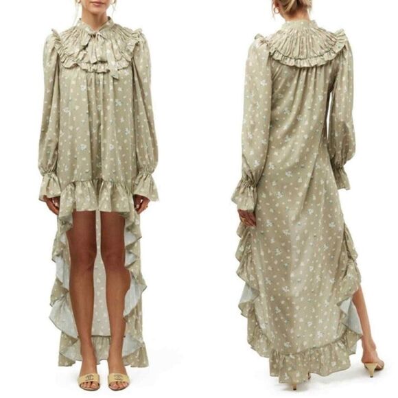 WeWoreWhat WWD27-2 Women's Sz XS Green High Low Polka Dot Floral Dress - Picture 1 of 8